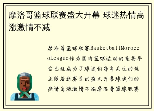 摩洛哥篮球联赛盛大开幕 球迷热情高涨激情不减